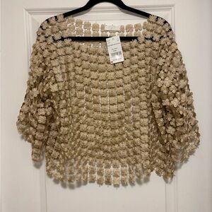 Beige Crochet Knit Boho Top NWT One Size Textured Floral Open Weave